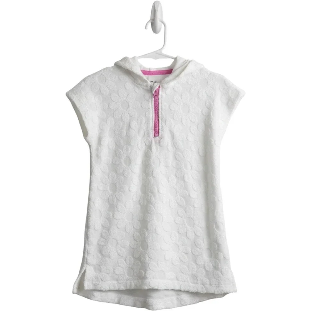 Epic Threads Girls White Floral Terry Cloth‎ Hooded Swim Cover Up Quarter Zip 4T